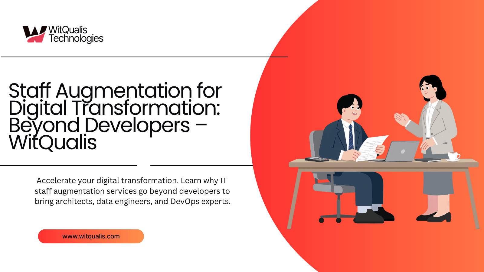 An enterprise concept graphic showcasing staff augmentation for digital transformation with specialized remote software engineering teams.
