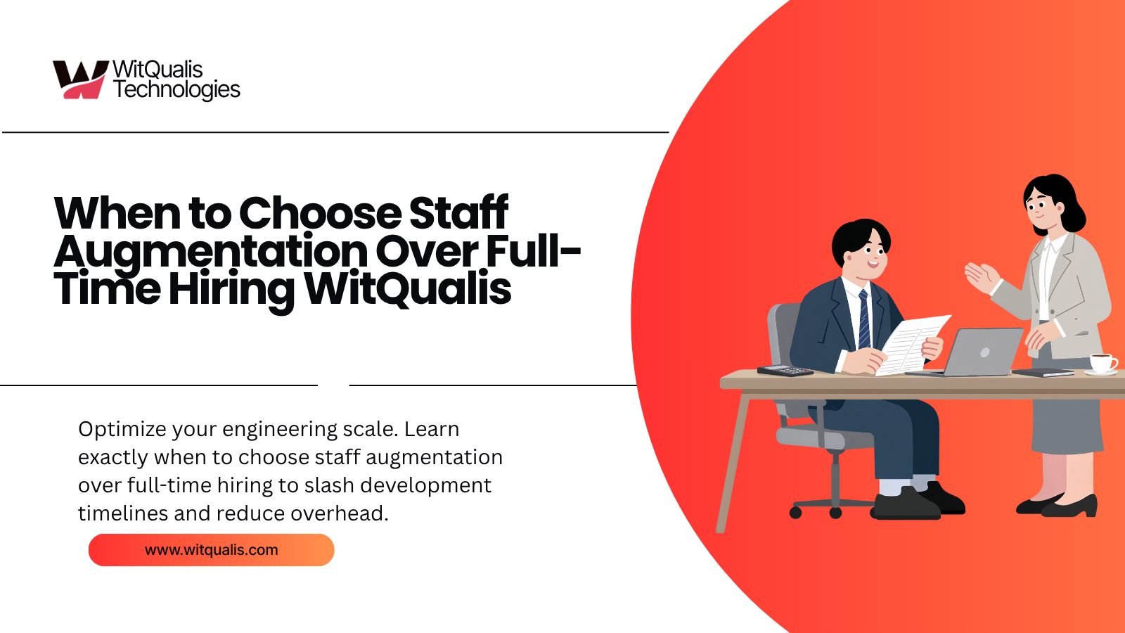 A strategic decision-tree infographic showcasing when to choose staff augmentation over full-time hiring for software development teams.