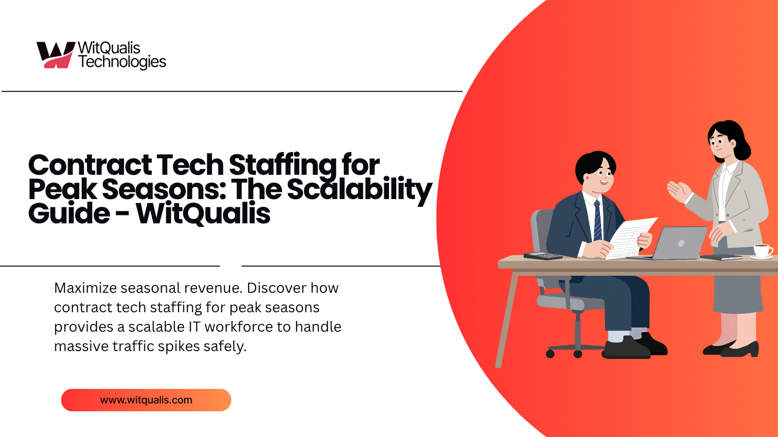 A clean corporate infographic outlining how enterprise engineering teams deploy contract tech staffing to manage load testing, cloud scalability, and payment integrations during peak seasons.