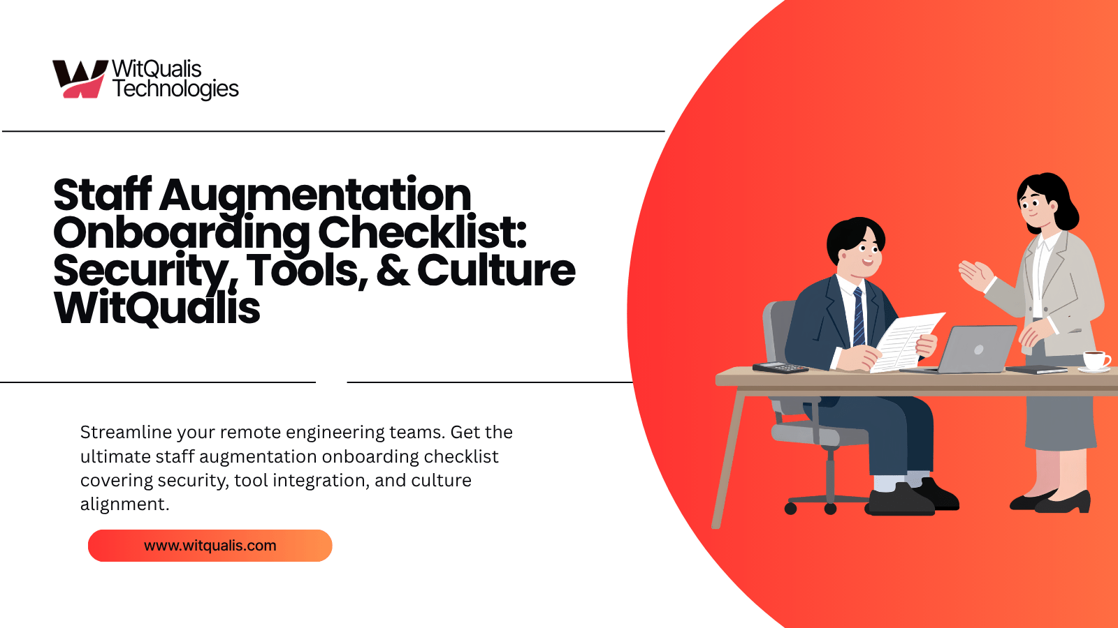 A comprehensive onboarding checklist infographic for IT staff augmentation services and remote software engineering teams.