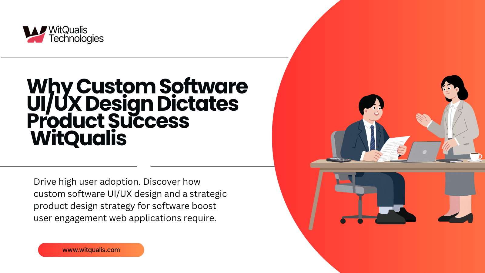A high-tech corporate infographic illustrating a design-driven software strategy, showing information architecture, high-fidelity prototyping loops, design systems, and hybrid staff augmentation workflows.
