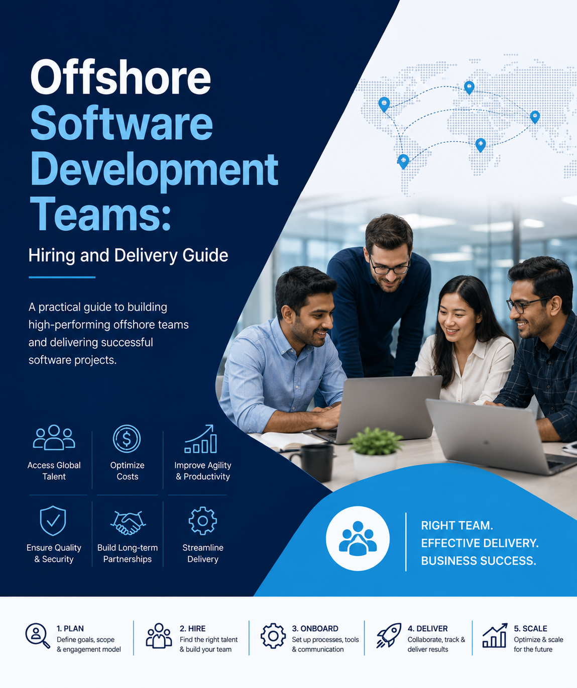 Learn how to hire and manage offshore software development teams with practical guidance on collaboration, time zones, security, IP ownership, and delivery.